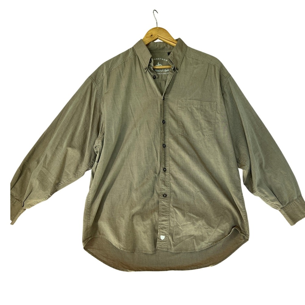 Vtg 90s Nordstrom The Natural Style Mens Herringbone Cotton Button Down Shirt